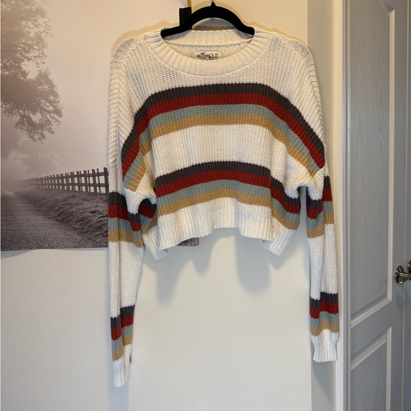 Hollister Sweaters - Hollister Striped Cropped Sweater - White, Red, Brown, Tan Size XS Cozy, Y2K